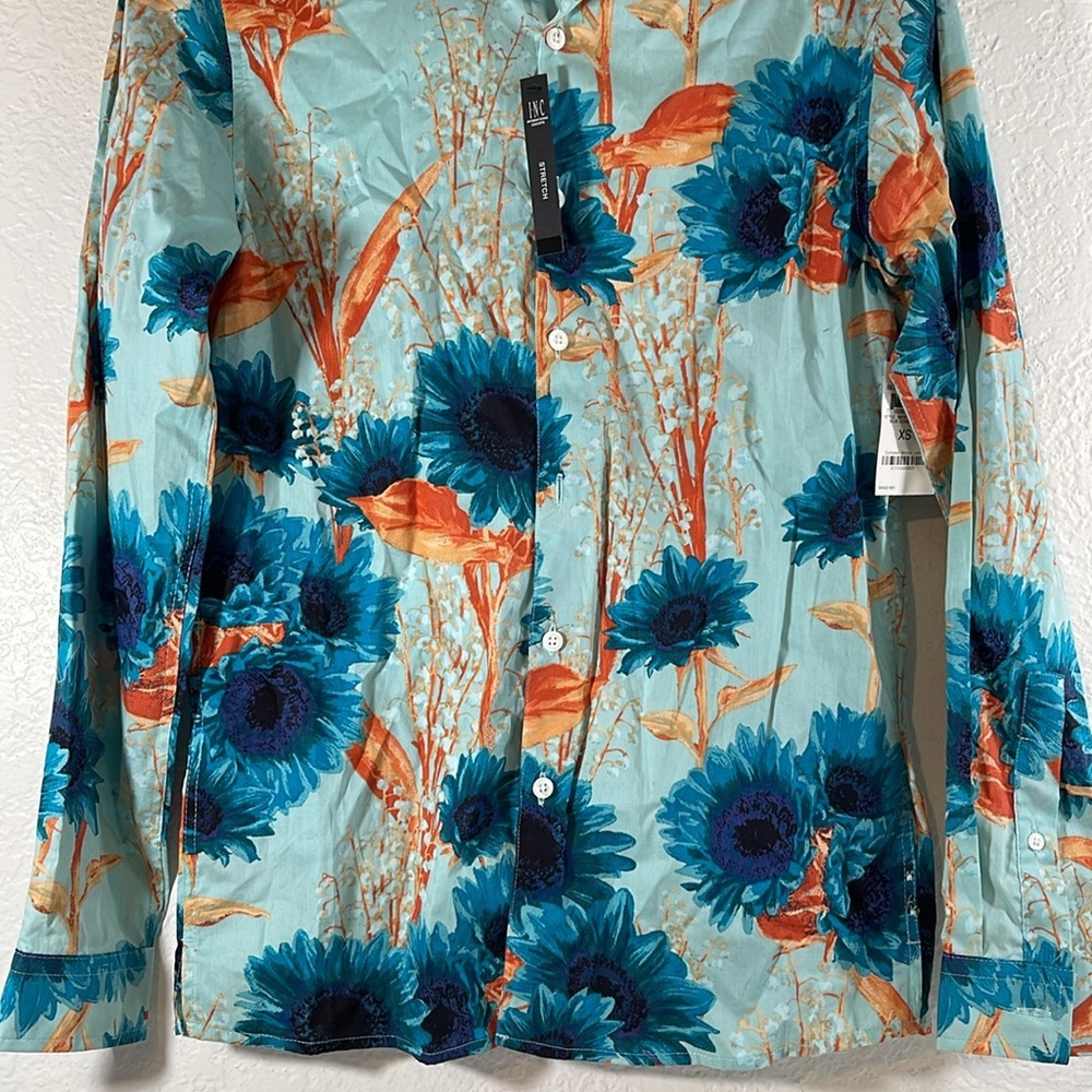 INC INTERNATIONAL CONCEPTS Island Breeze Sunflower Print Blue Coast Combo Shirt - Picture 4 of 11